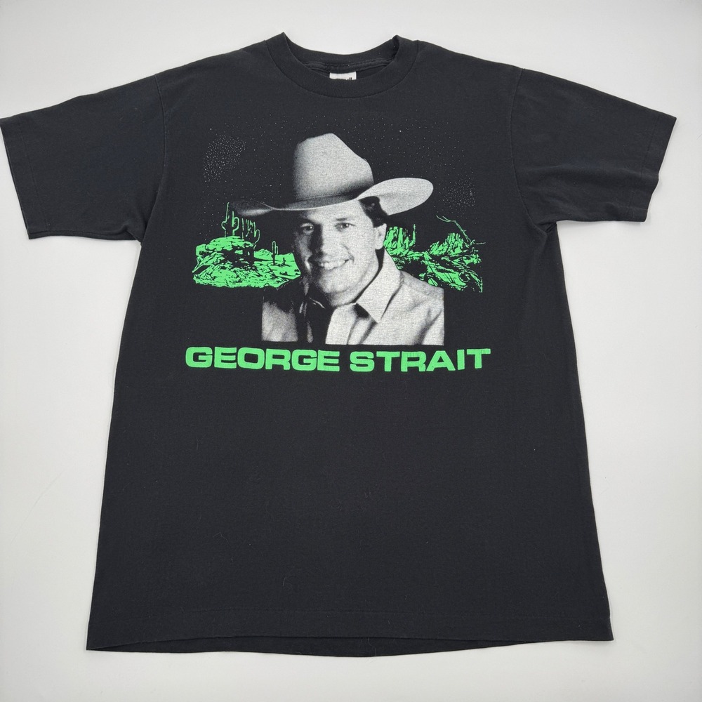 Vintage George Strait Entertainer of the Year Tour T-Shirt Black Neon‎ Green L